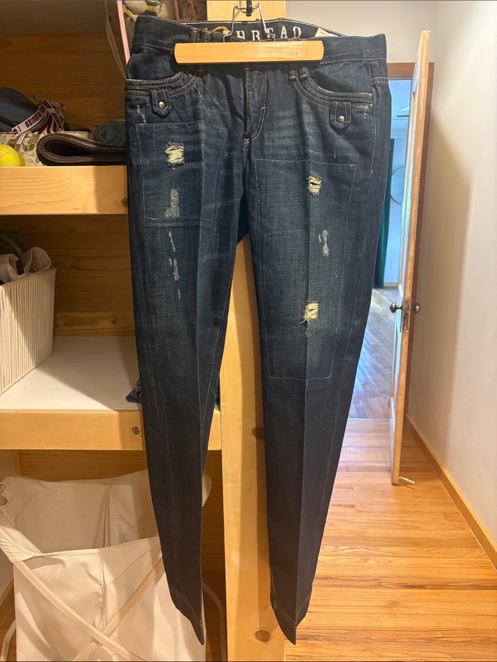Women’s Dark Indigo Distressed Flare Jeans
